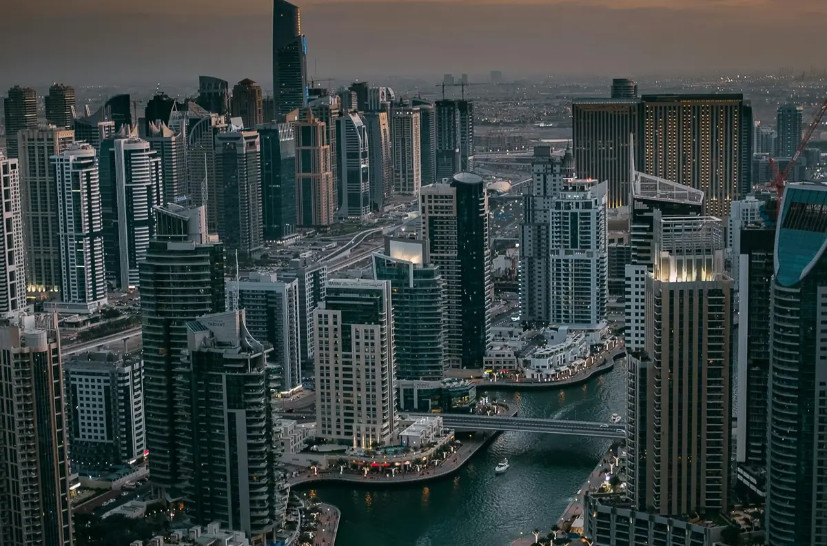 Aerial view of Dubai buildings, where a mortgage in Dubai for non-residents finances the purchase