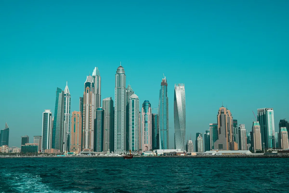 Dubai skyline and waterfront seen by a remote property buyer