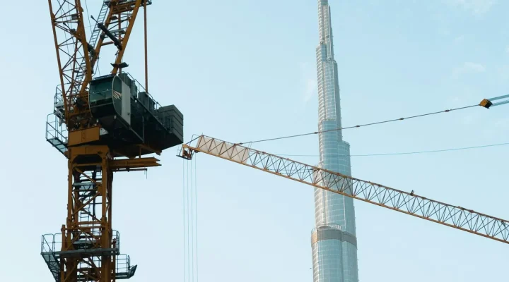 Dubai Dh2.1 trillion projects: construction cranes beside Burj Khalifa in Downtown Dubai